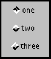 显示三个复选框，垂直排列，标记为一，二和三。复选框1处于开状态。