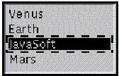 显示一个包含：金星，地球，JavaSoft和火星的列表。选择了Javasoft。